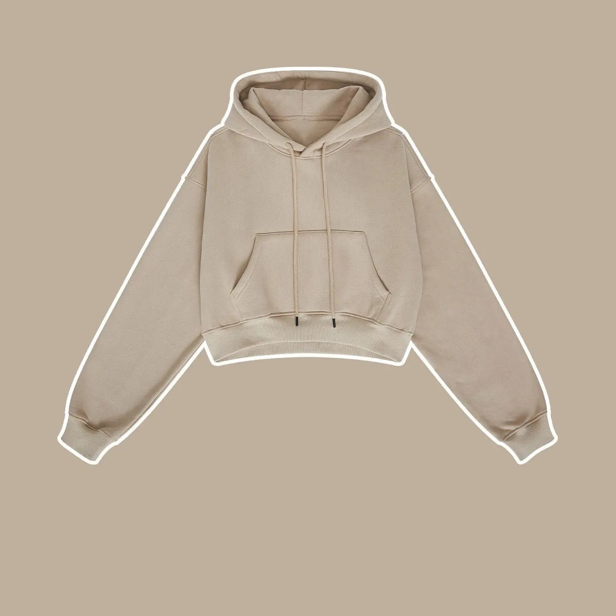 Sudadera Corta Mujer Capucha Cordón Bolsillo Canguro Manga Larga Casual Otoño Invierno