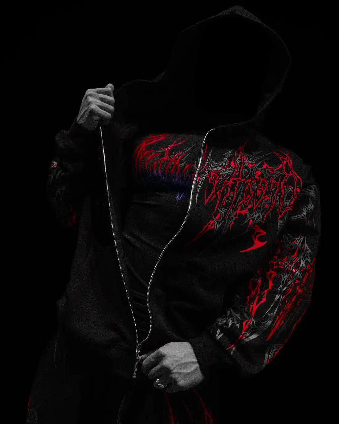 Sudadera con Capucha Grunge Gótica Y2K Efecto Desgastado Cremallera Hip Hop Unisex