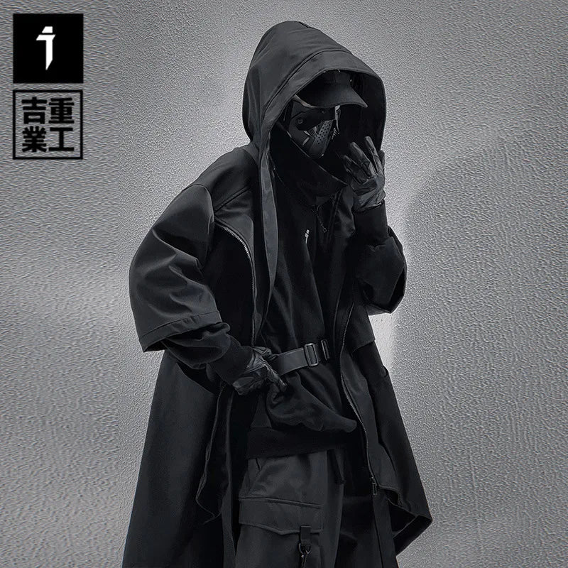 Chaqueta Cortavientos con Capucha Media Manga Suelta Techwear Hombre Primavera