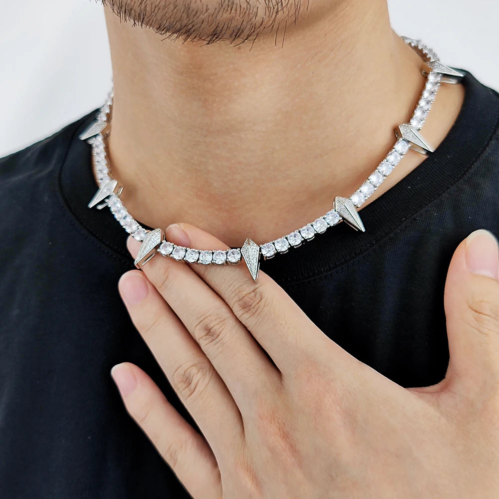 Collar de Tenis Micro Pave de Circonita Chapado en Oro Blanco 5mm para Hombre