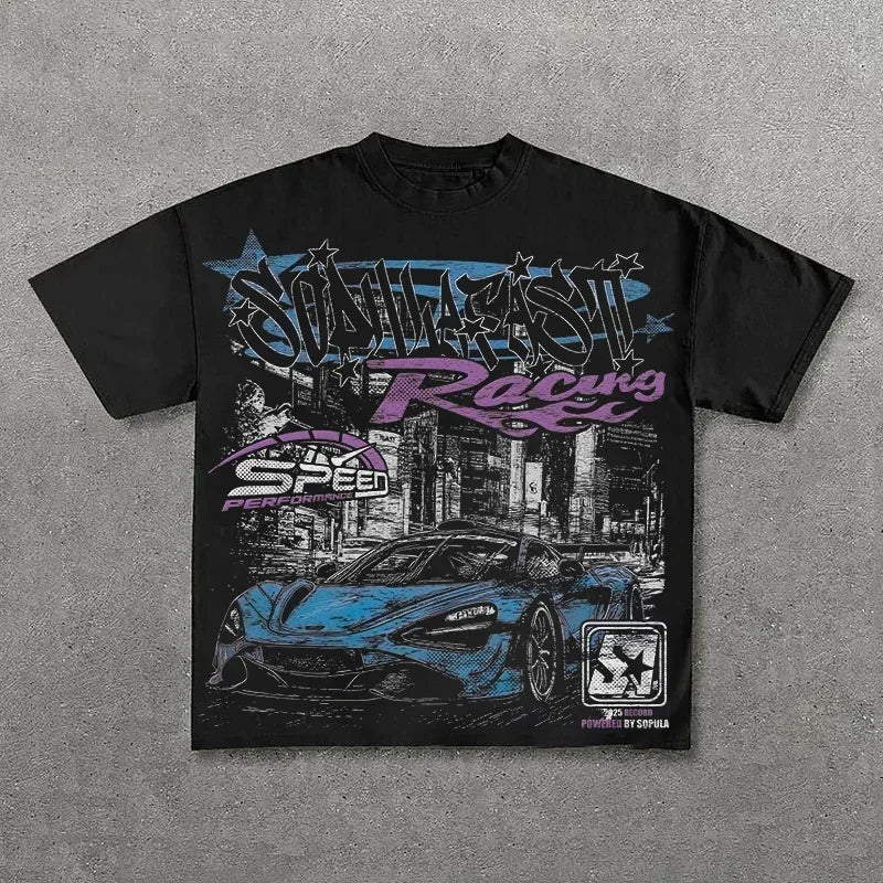 Camiseta Estampada Geométrica de Algodón Unisex