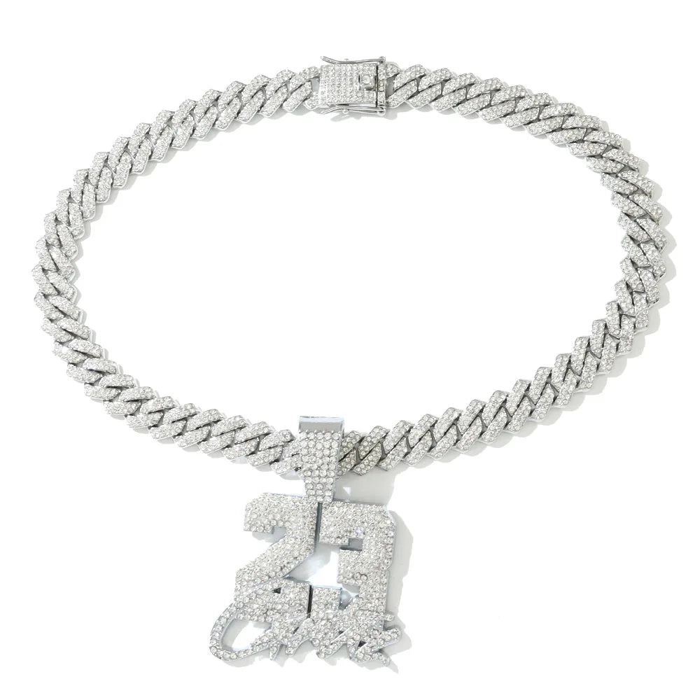 Collar Colgante Hombre Hip Hop Número 23 Cadena Cubana 13mm Aleación Iced Out