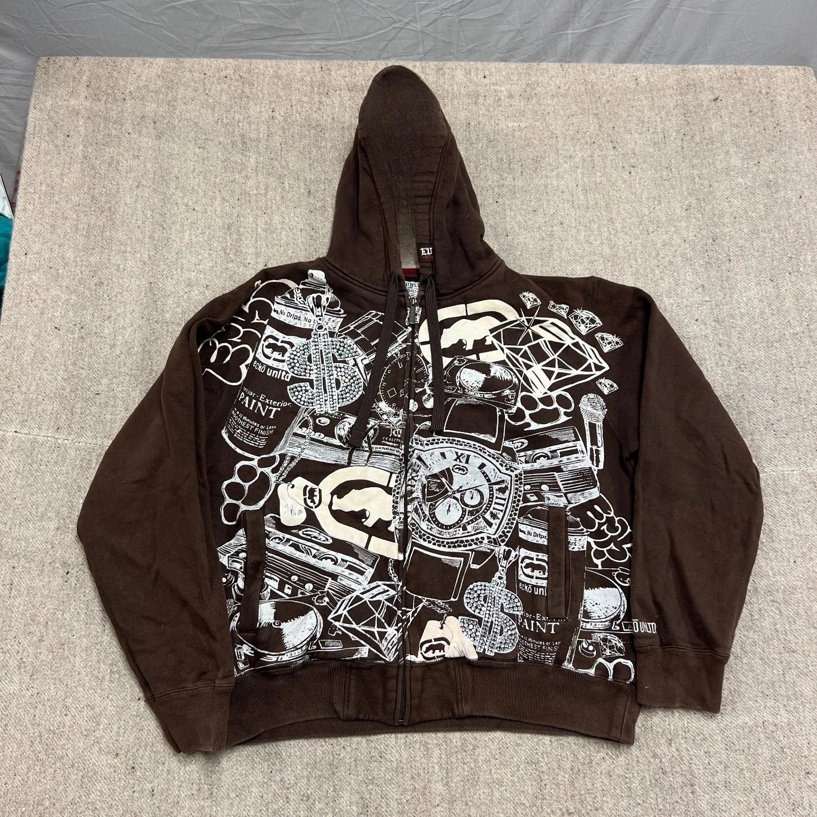 Sudadera con Capucha Y2K Estampado Explosiones Grafiti Hip Hop Cremallera Oversize Hombre