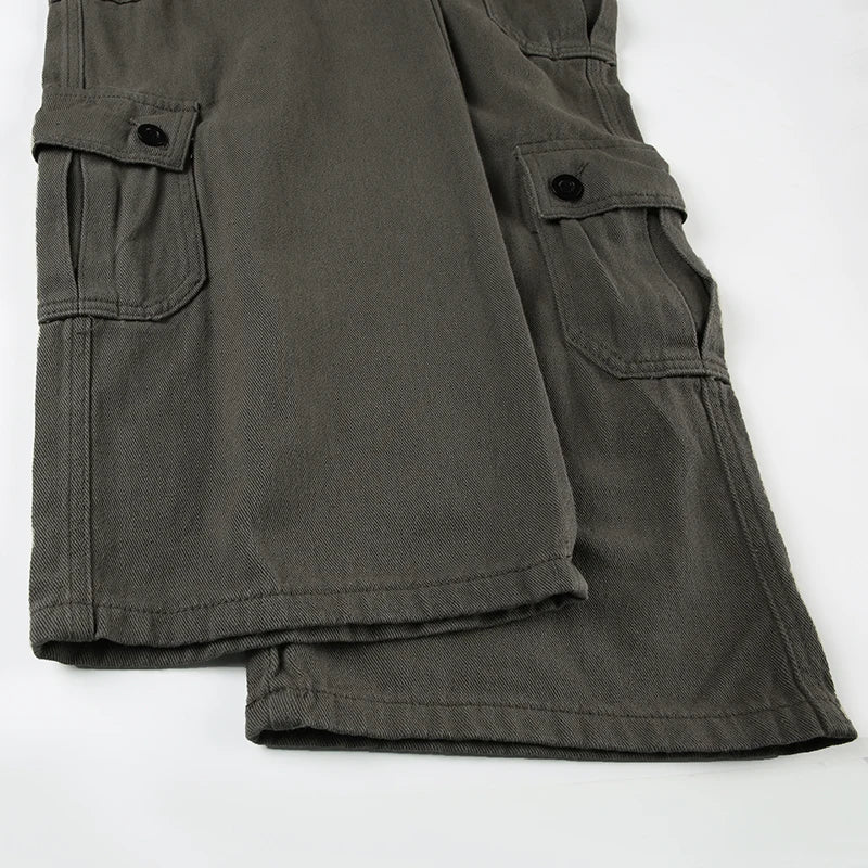 Pantalones Cargo Vaqueros Vintage Tiro Bajo Pierna Ancha Multibolsillo Casual Mujer