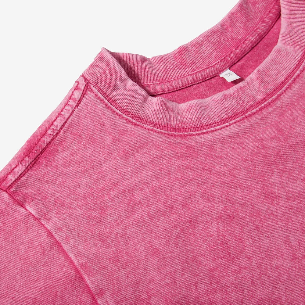 Camiseta Corta Mujer Algodón Lavado Cuello Redondo Manga Corta Y2K Verano
