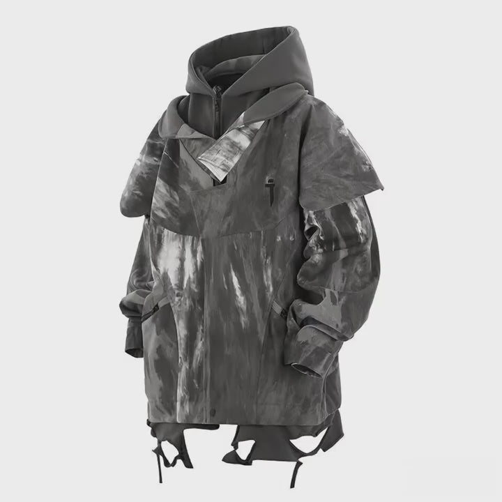 Chaqueta Cargo Táctica Techwear Efecto Dos Piezas Cortavientos Oversize Unisex
