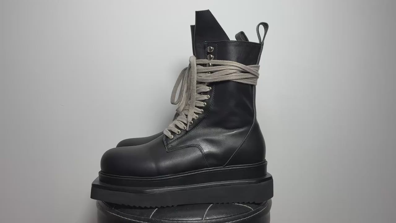 Botas de Cuero Hombre Plataforma Cordones Cremallera Tacón Alto Estilo Callejero